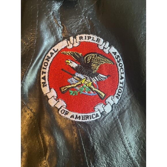 Vintage Napoline Leather Outfitters Genuine Leather Jacket NRA Patch Men Sz XL - Picture 5 of 14